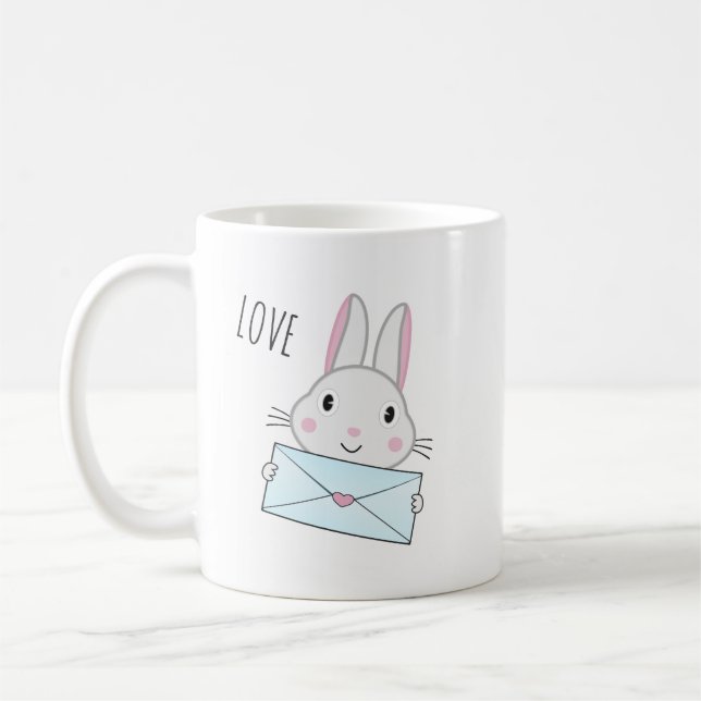 Mug Lettre d'amour mignonne et belle lapin tenant (Gauche)