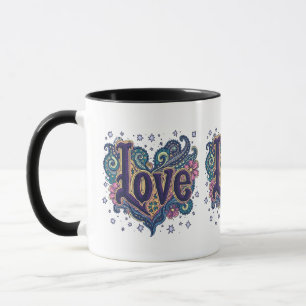 Mug Lettre d'amour psychédélique boho avec accent flor