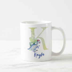 Mug Lettre d'aquarelle K avec dinosaure