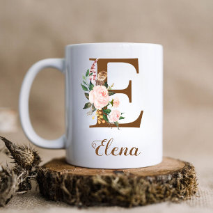 Mug Lettre d'domestique personnalisée florale E Cadeau