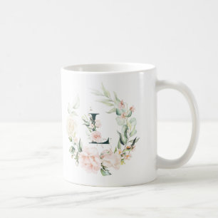 Mug Lettre de monogramme floral Pastel rose
