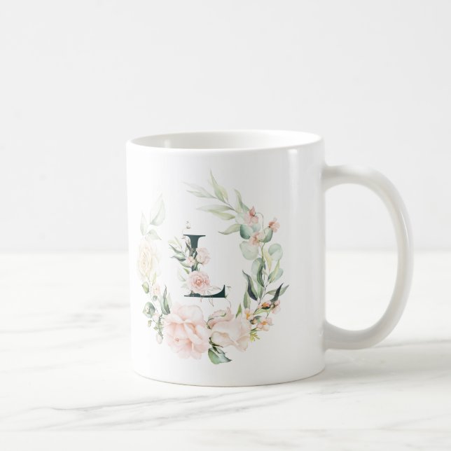 Mug Lettre de monogramme floral Pastel rose (Droite)