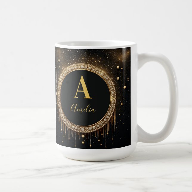 Mug Lettre de monogramme personnalisée en paillettes n (Droite)