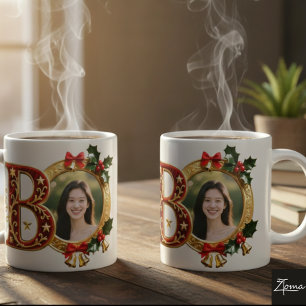 Mug Lettre de Noël en velours rouge luxueux et or B
