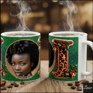 Mug Lettre de Noël en velours rouge luxueux et or I