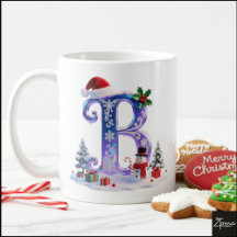 Lettre de Noël iridescente B avec bonhomme de neig
