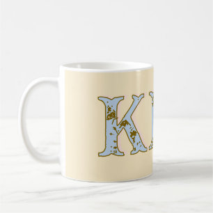 Mug lettre de nom monogramme pêche rétro pastel gras
