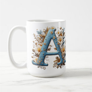 Mug Lettre Décorative A Avec Émail Bleu