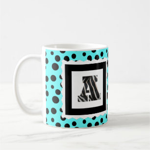 Mug Lettre d'impression de zèbre "A" sur l'Aqua/pois
