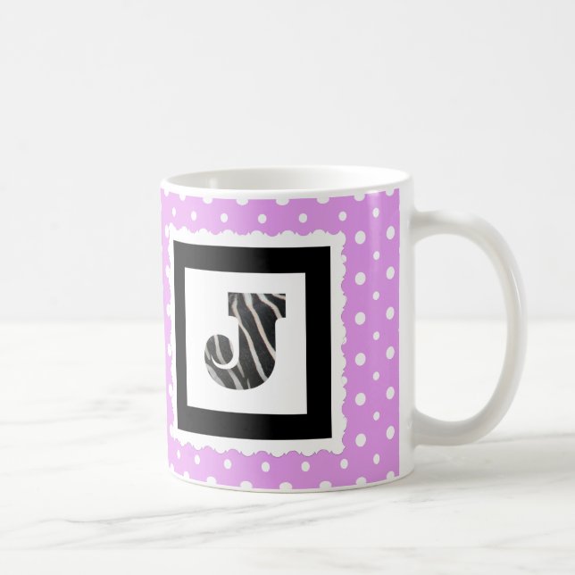 Mug Lettre d'impression de zèbre "J" sur le lilas/pois (Droite)