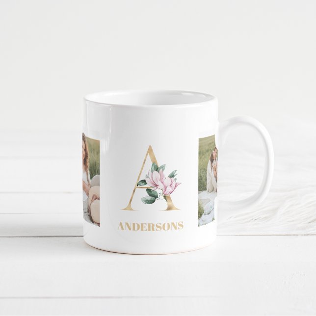 Mug LETTRE D'Or Moderne Fleurs | Deux monogrammes phot (Créateur téléchargé)
