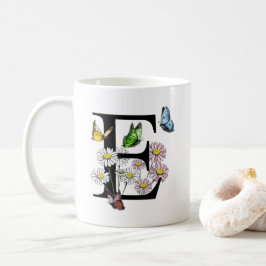 Mug Lettre E Botanique Aquarelle Papillon Monogramme