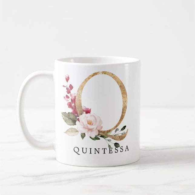 Mug LETTRE Élégante ROSSE VERRE VERT OR Q (Gauche)