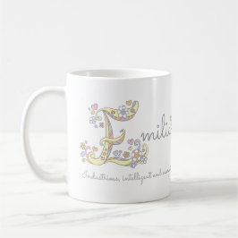 Mug Lettre Emilia E nom signifiant muqueuse monogramme