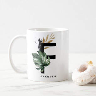 Mug Lettre F Monogramme Monstère tropicale personnal