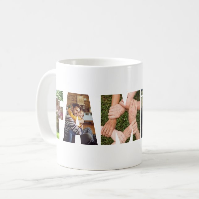 Mug Lettre famille moderne découpé photo collage (Devant gauche)