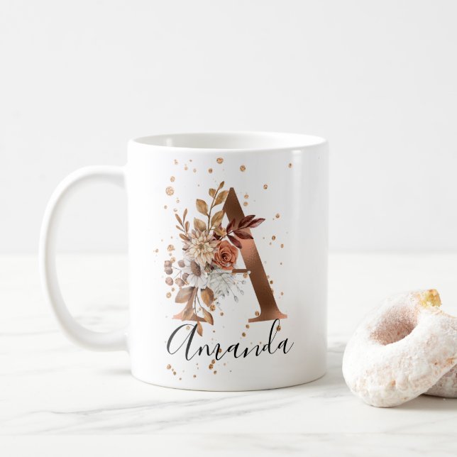 Mug LETTRE Fleur D'Automne Cuivre A Fleurs D'Automne (Avec donut)