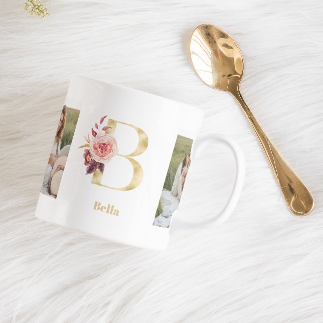 Mug LETTRE FLEUR D'OR ACTUELLE B | Deux monogrammes ph (Créateur téléchargé)