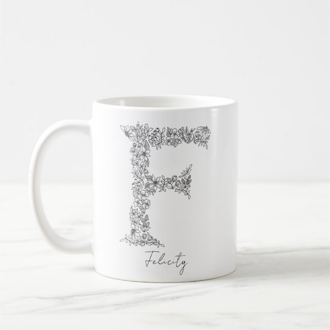MUG LETTRE FLEURIE BLANCHE FLEUVE F (Gauche)