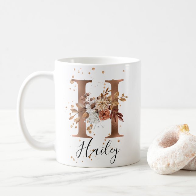 Mug LETTRE FLEURIE DE COCOPIE H MONogramme CABINE (Avec donut)