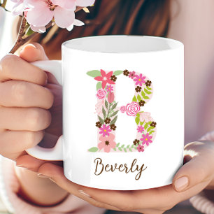 Mug Lettre florale B monogramme personnalisé