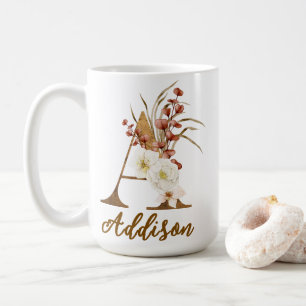 Mug Lettre florale boho A Monogramme Cadeau de mariage