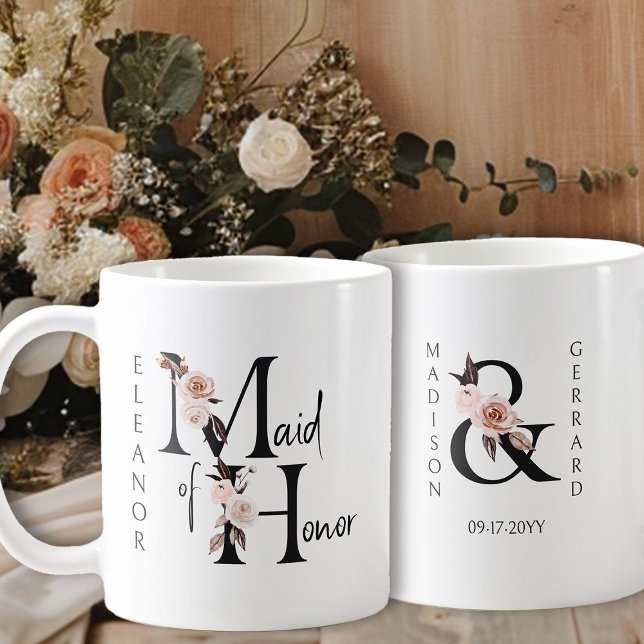 Mug LETTRE Florale BOHO HOMME D'Honneur (Bridal party gift to personalize for your Maid of Honor)