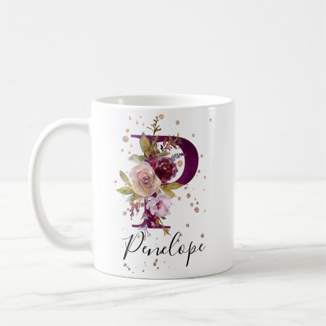 Mug LETTRE Florale BURMANDE ROUGE ROSE P MONO (Gauche)