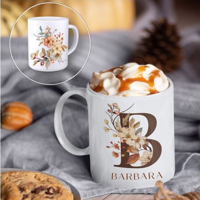 Mug LETTRE Florale D'Aquarelle Rustique B (Créateur téléchargé)