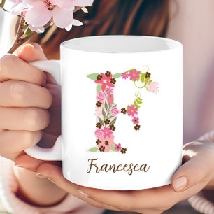 Mug Lettre florale F monogramme personnalisé
