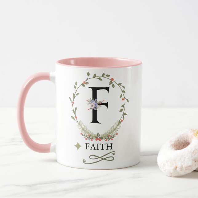 MUG LETTRE FLORALE FITE F MOYENNE (Avec donut)