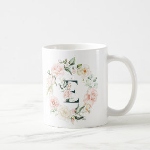 Mug Lettre florale initiale E cadre floral