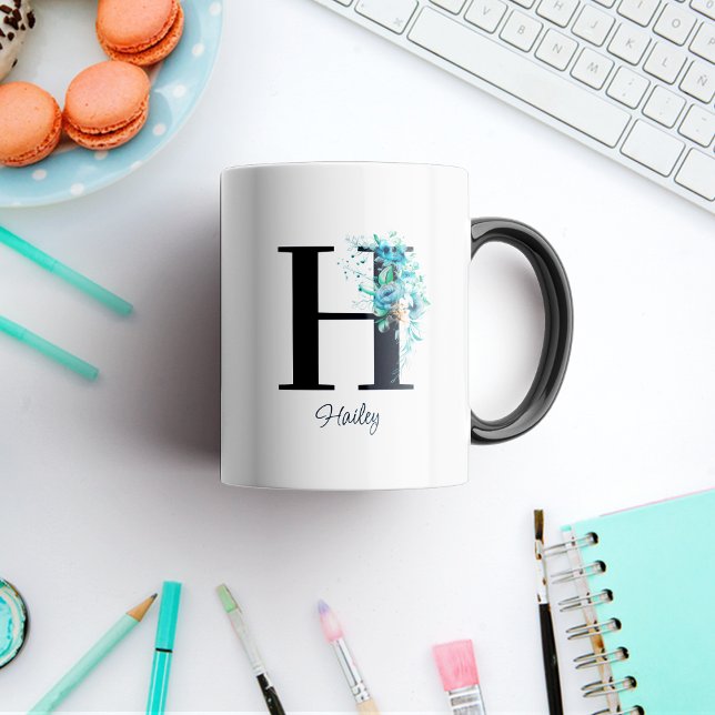 Mug LETTRE Florale INITIALE MOYENNE H CAFÉ BOURSE (Floral initial Letter Monogram H Coffee Mug
)