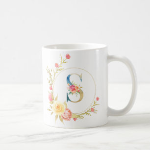 Mug Lettre florale initiale S cadre floral