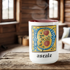 Mug LETTRE Florale Médiévale Illuminée P MONogramme Mu