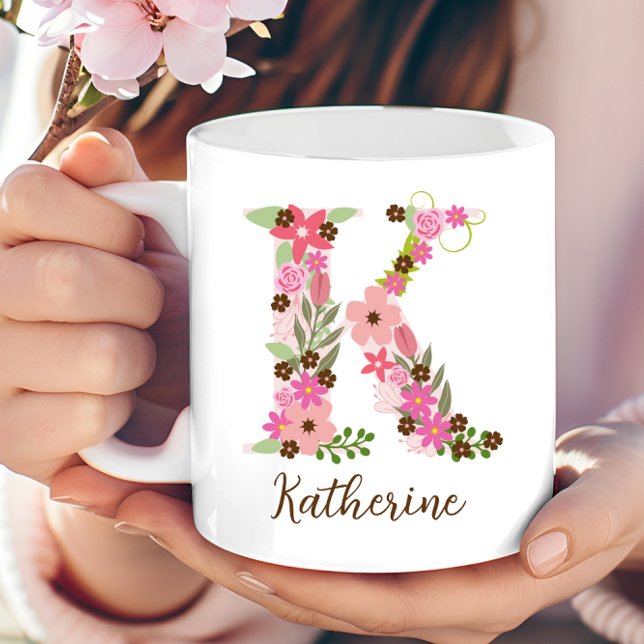Mug LETTRE Florale MONGRAPHIQUE PERSONNALISÉE K (Personalized Monogram Floral Letter K Coffee Mug)