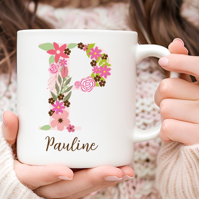 Mug LETTRE Florale MONGRAPHIQUE PERSONNALISÉE P (Personalized Monogram Floral Letter P Coffee Mug)
