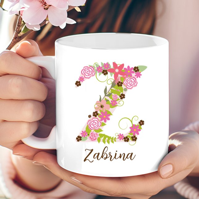 Mug LETTRE Florale MONGRAPHIQUE Z PERSONNALISÉE (Personalized Monogram Floral Letter Z Coffee Mug)