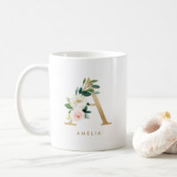 Lettre Florale Pastel Peony A Gold Foil Monogramme