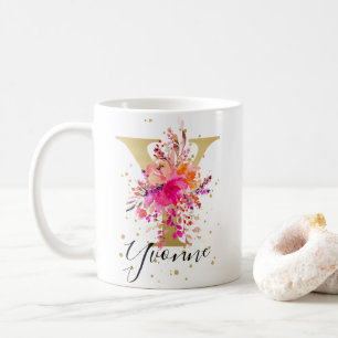 Mug LETTRE FLORALE PLEINE CHAUDE Y MONogramme