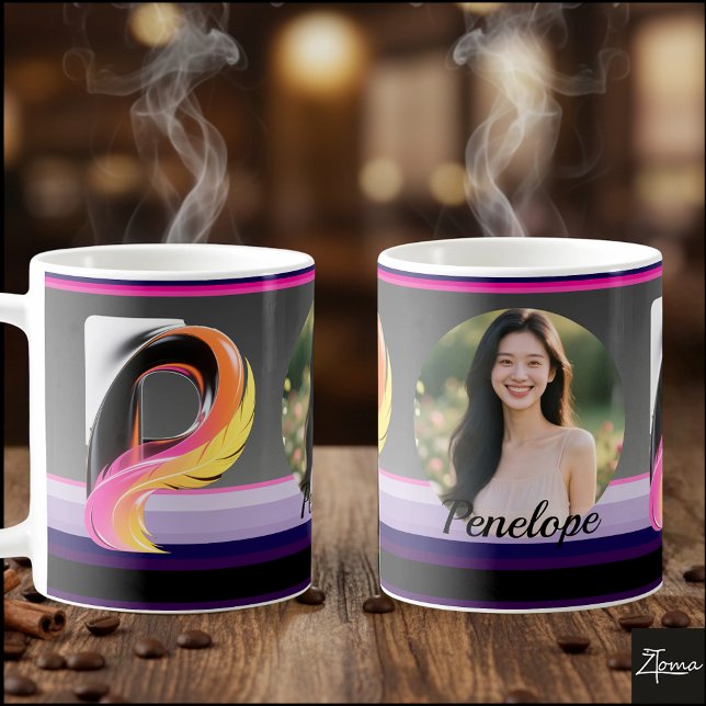 Mug Lettre fluide abstraite P Neon Feather (This is a sample design. There are several models to choose from, with the name and color changed.
)