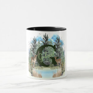 Mug Lettre G personnalisée monogramme cerf aquarelle