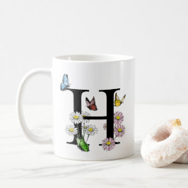 Mug LETTRE H Aquarelle Botanique Papillon monogramme