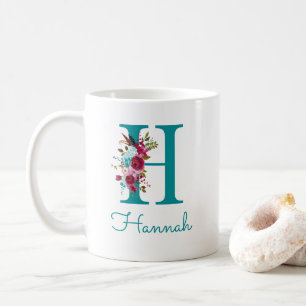 Mug Lettre H Floral Rose et Sarcelle