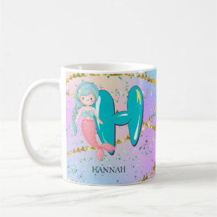 Mug Lettre H Monogramme Aquarelle mignonne Sirène