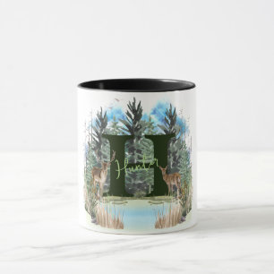 Mug Lettre H Monogramme Personnalisée Cerf Aquarelle