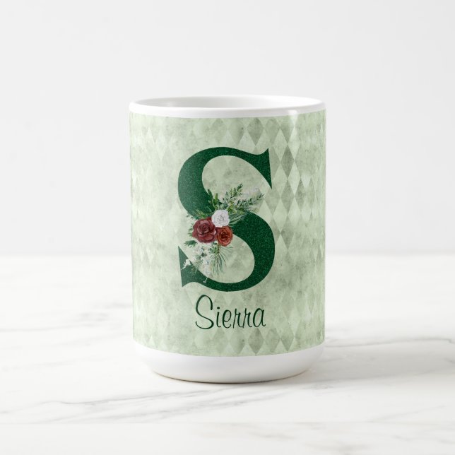 Mug LETTRE Hiver Florale Illustrée S Personnalisée (Centre)