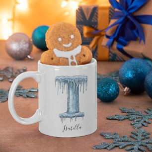 Mug Lettre I en glaçon gelé personnalisée d'hiver