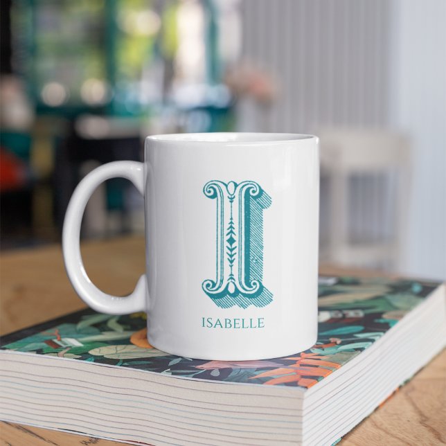 Mug Lettre I Monogramme Turquoise Nom moderne (Créateur téléchargé)