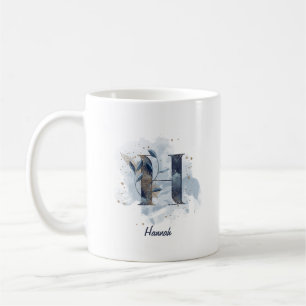Mug Lettre initiale H personnalisée aquarelle bleue